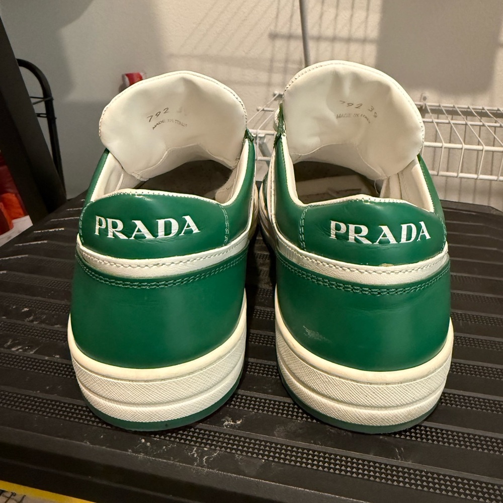 Prada White and Green Leather Sneakers - Picture 5 of 8